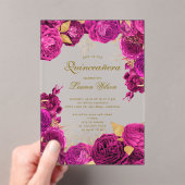 Invitations En Acrylique Quinceanera florale exclusive rose chaud (In situ (ordinateur de poche))