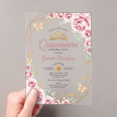 Invitations En Acrylique Quinceanera Florale Or Rose (In situ (ordinateur de poche))