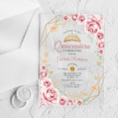 Invitations En Acrylique Quinceanera Florale Or Rose