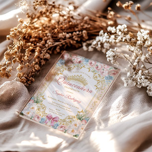 Invitations En Acrylique Quinceanera florale Princesse Rose Bow classe