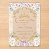 Invitations En Acrylique Quinceanera florale Princesse Rose Bow classe (Recto)