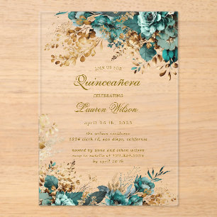 Invitations En Acrylique Quinceañera Florale Teinte