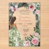 Invitations En Acrylique Quinceanera, forêt lunaire rose et vert sage (Recto)
