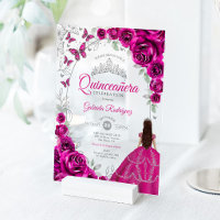 Quinceanera Fuchsia Rose Argent Floral