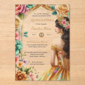 Invitations En Acrylique Quinceañera Gold Rose Vert Rose robe coing (Recto)