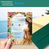 Invitations En Acrylique Quinceañera Gold Rose Vert Rose robe coing