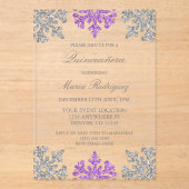 Invitations En Acrylique Quinceanera hivernale Silver violet (Recto)