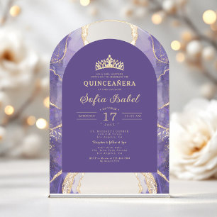 Invitations En Acrylique Quinceañera Lavande Violet Agate Élégant