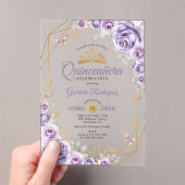 Invitations En Acrylique Quinceanera Lilac Floral pourpre (In situ (ordinateur de poche))