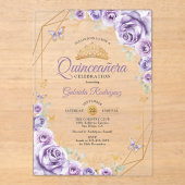 Invitations En Acrylique Quinceanera Lilac Floral pourpre (Recto)