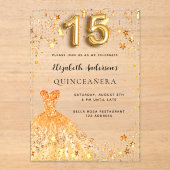 Invitations En Acrylique Quinceanera or étoiles robe claire (Recto)