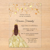 Invitations En Acrylique Quinceanera or étoiles robe claire (Recto)