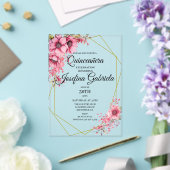 Invitations En Acrylique Quinceanera pink floral (Insitu (Mariage))