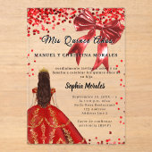 Invitations En Acrylique Quinceanera red dress bow clear (Recto)