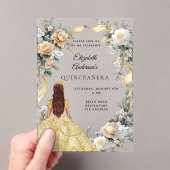 Invitations En Acrylique Quinceanera robe or jaune flor clair (In situ (ordinateur de poche))