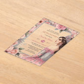 Invitations En Acrylique Quinceañera Robe Rose rose blanche en argent (Poser)