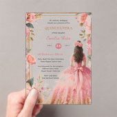 Invitations En Acrylique Quinceañera Robe Rose rose blanche en argent (In situ (ordinateur de poche))