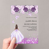 Invitations En Acrylique Quinceanera robe violet flor rose clair (In situ (ordinateur de poche))