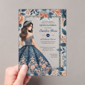 Invitations En Acrylique Quinceañera Rose bleu or robe Fleurs (In situ (ordinateur de poche))