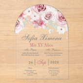 Invitations En Acrylique Quinceañera rose Floral (Recto)