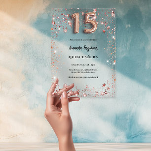 Invitations En Acrylique Quinceanera rose gold étoiles fête claire