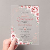 Invitations En Acrylique Quinceanera Rose Gold Pink Floral (In situ (ordinateur de poche))
