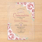 Invitations En Acrylique Quinceanera Rose Gold Pink Floral (Recto)