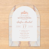 Invitations En Acrylique Quinceañera Rose Or Blanc Agate Élégant (Recto)