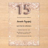Invitations En Acrylique Quinceanera rose or clair (Recto)