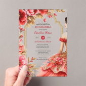 Invitations En Acrylique Quinceañera Rouge Or Mis Quince Fleurs de robe (In situ (ordinateur de poche))