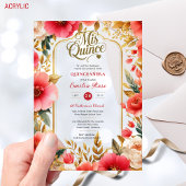 Invitations En Acrylique Quinceañera Rouge Or Mis Quince Fleurs Roses