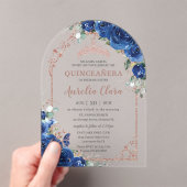 Invitations En Acrylique Quinceañera Royal Blue Floral Rose Or 16ème Arc (In situ (ordinateur de poche))