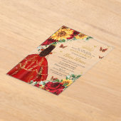 Invitations En Acrylique Quinceañera Sweet 16 Roses Rouges Fleurs de soleil (Poser)