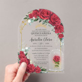 Invitations En Acrylique Quinceañera Sweet 16 XV Roses rouges enchantées Fl (In situ (ordinateur de poche))