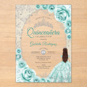 Invitations En Acrylique Quinceanera Turquoise Silver Floral (Recto)