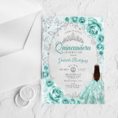 Invitations En Acrylique Quinceanera Turquoise Silver Floral