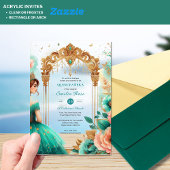Invitations En Acrylique Quinceañera Turquoise Vert Or Mis Fleurs de coing