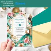 Invitations En Acrylique Quinceañera Turquoise Vert Or Mis Fleurs de coing