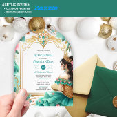 Invitations En Acrylique Quinceañera Turquoise Vert Or Mis Fleurs de coing