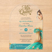 Invitations En Acrylique Quinceañera Turquoise Vert Or Mis Quince Arche Roc (Recto)