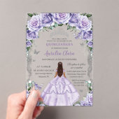Invitations En Acrylique Quinceañera Violet Rose Floral Silver Princesse (In situ (ordinateur de poche))