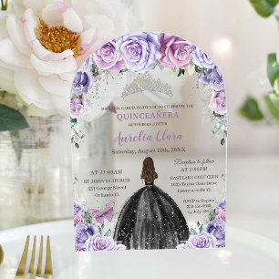 Invitations En Acrylique Quinceañera XV Douze ans Fleur de lilas violet noi