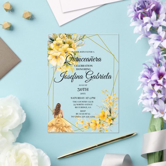 Invitations En Acrylique Quinceanera yellow gold (Insitu (Mariage))