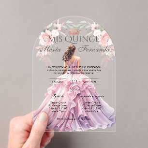 Invitations En Acrylique Quinceñera en acrylique floral rose espagnol