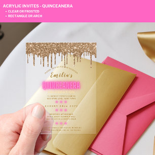 Invitations En Acrylique Quinze ans acrylic rose gold glam diva Quinceanera