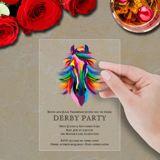 Invitations En Acrylique Racehorse de couleur Derby Party