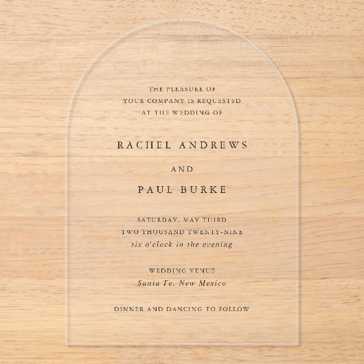 Invitations En Acrylique Rachel Mariage formel élégant (Recto)