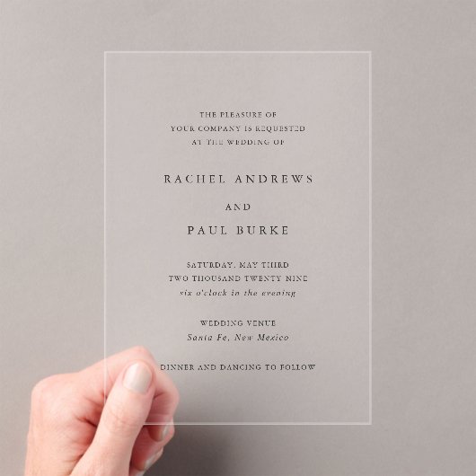 Invitations En Acrylique Rachel Mariage formel élégant (In situ (ordinateur de poche))