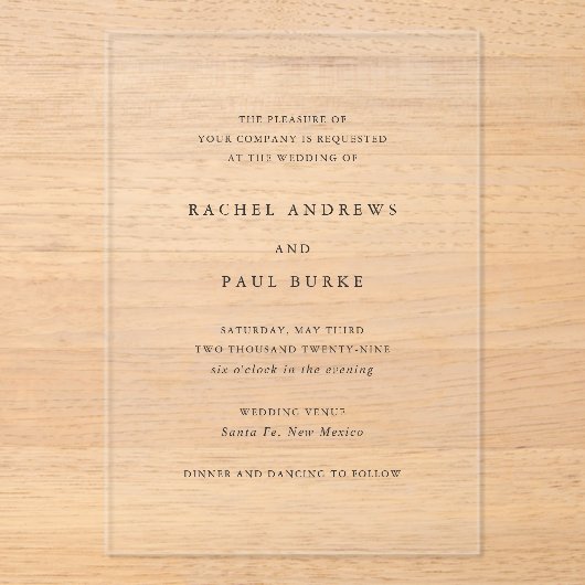 Invitations En Acrylique Rachel Mariage formel élégant (Recto)