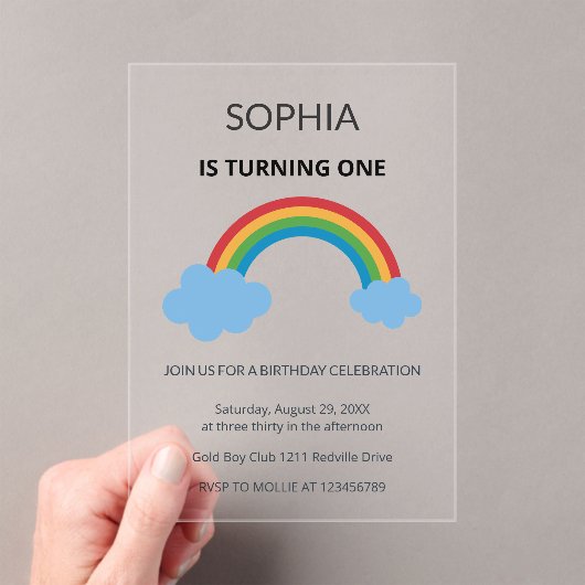 Invitations En Acrylique Rainbow Kids First Birthday Party (In situ (ordinateur de poche))